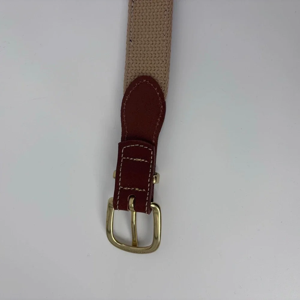 Morris & King Charleston Pineapple Ribbon Canvas Leather Belt Mens 34 Preppy
